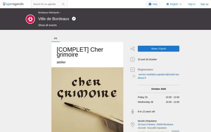 Capture de la page officielle de l'événement
