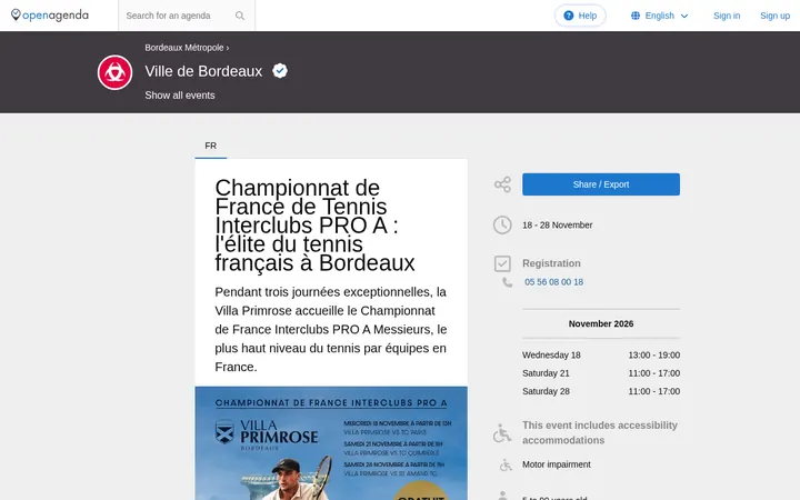 Capture de la page officielle de l'événement