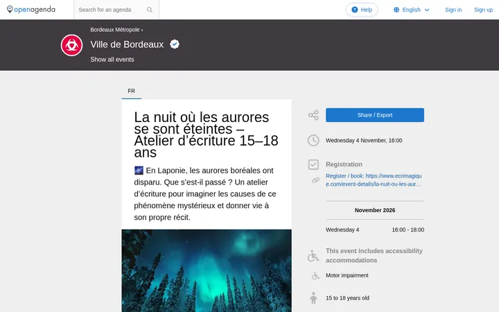 Capture de la page officielle de l'événement