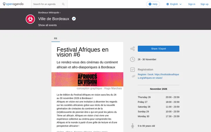 Capture de la page officielle de l'événement