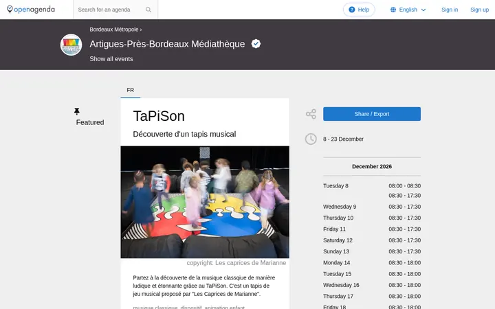 Capture de la page officielle de l'événement