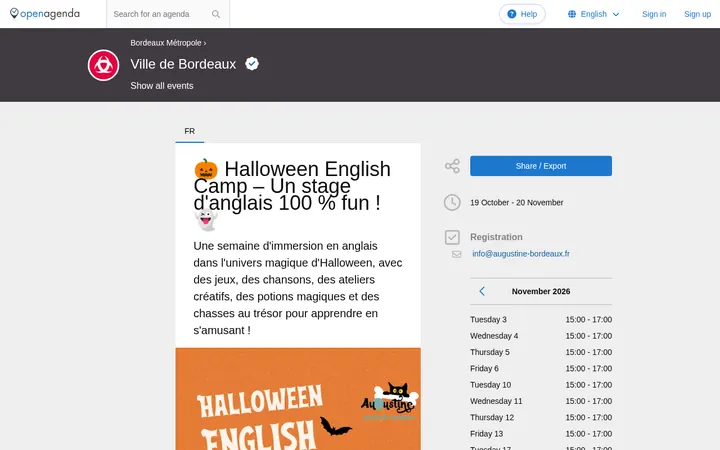 Capture de la page officielle de l'événement